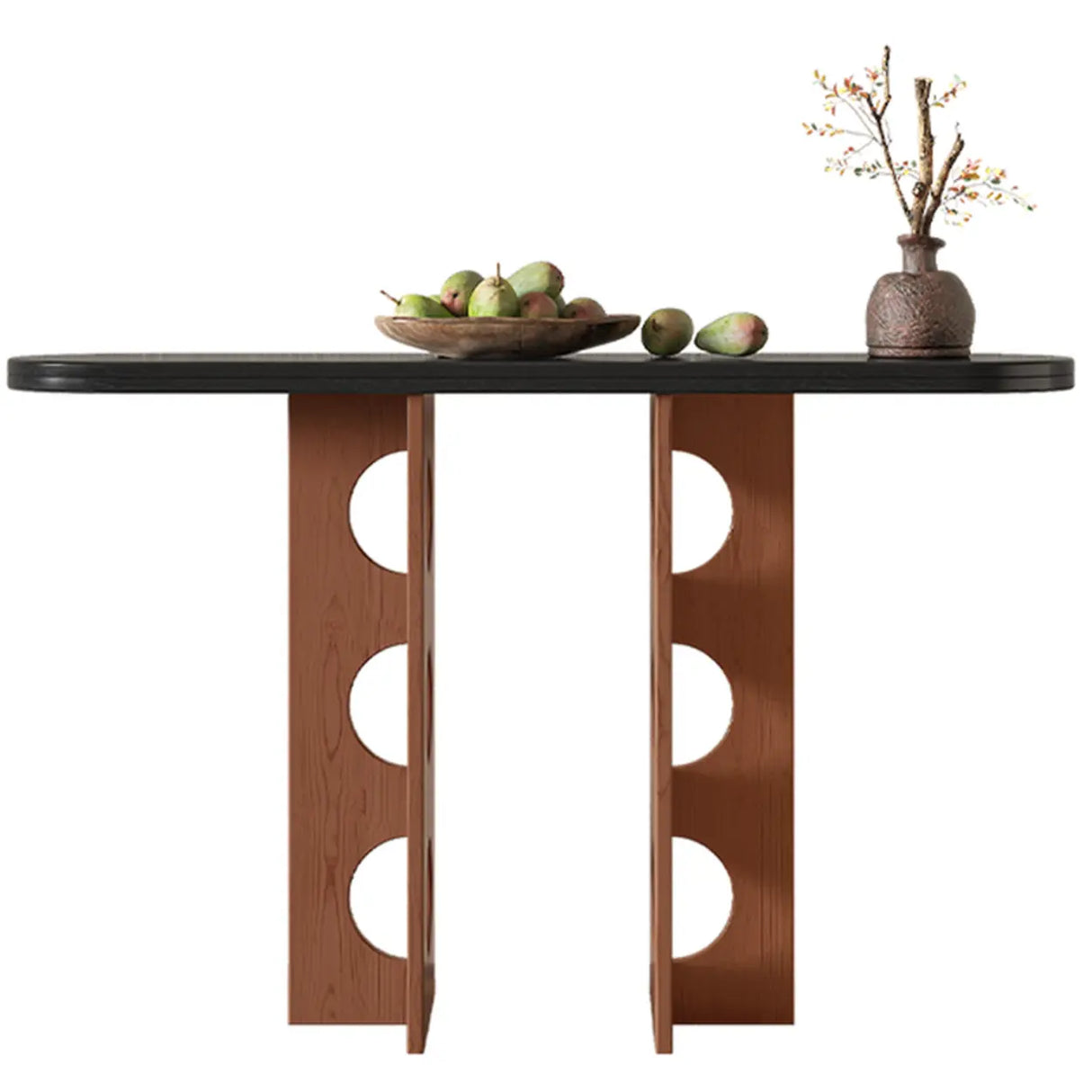 Oval Pine Wood Abstract Base Entryway Console Table Image - 10