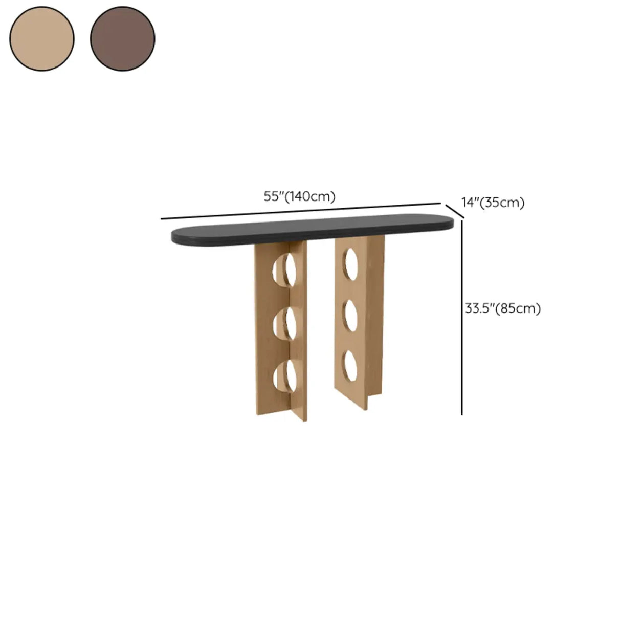 Oval Pine Wood Abstract Base Entryway Console Table Image - 14