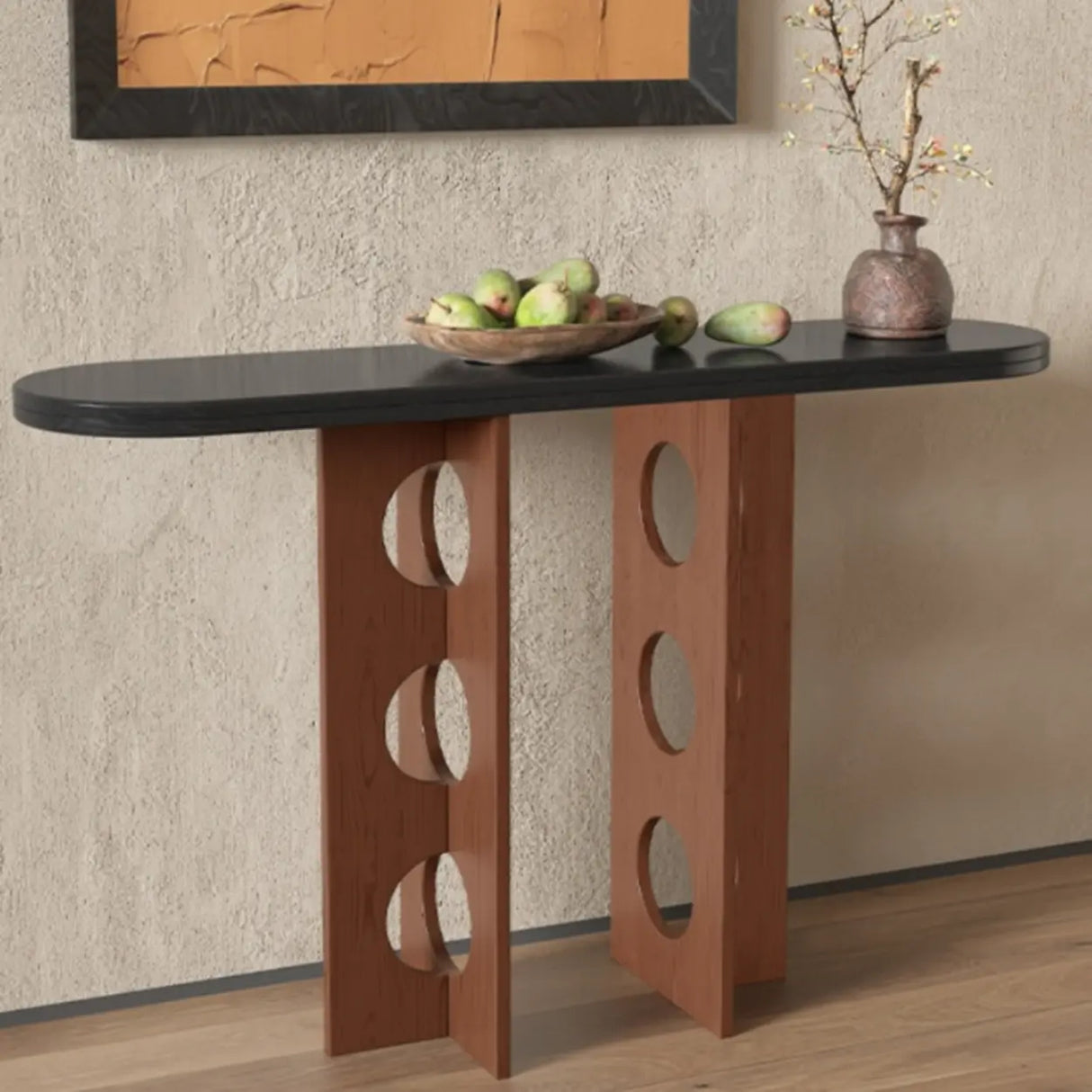 Oval Pine Wood Abstract Base Entryway Console Table Image - 1