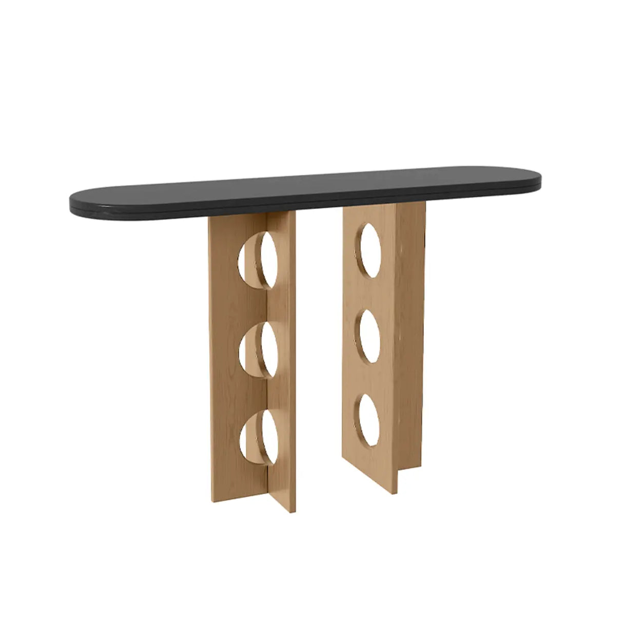 Oval Pine Wood Abstract Base Entryway Console Table Image - 2