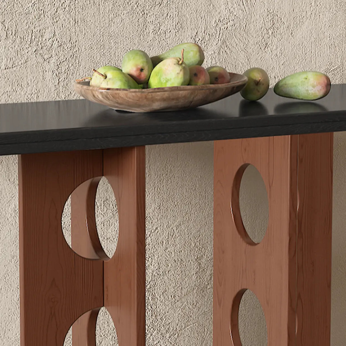 Oval Pine Wood Abstract Base Entryway Console Table Image - 8