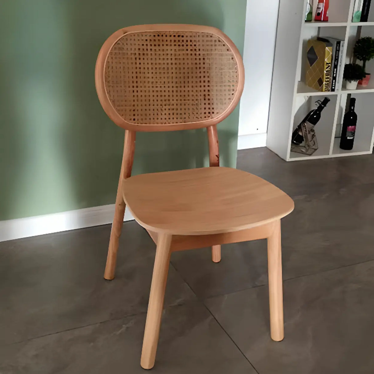 Oval Rattan Back Armless Leather Wood Dining Chair Image - 13