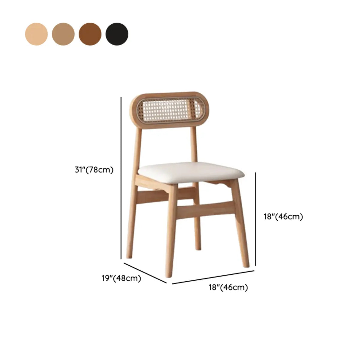 Oval Rattan Back Armless Leather Wood Dining Chair Image - 17