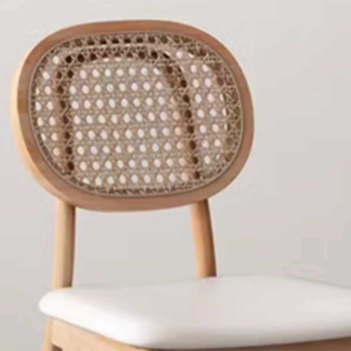 Oval Rattan Back Armless Leather Wood Dining Chair Image - 4