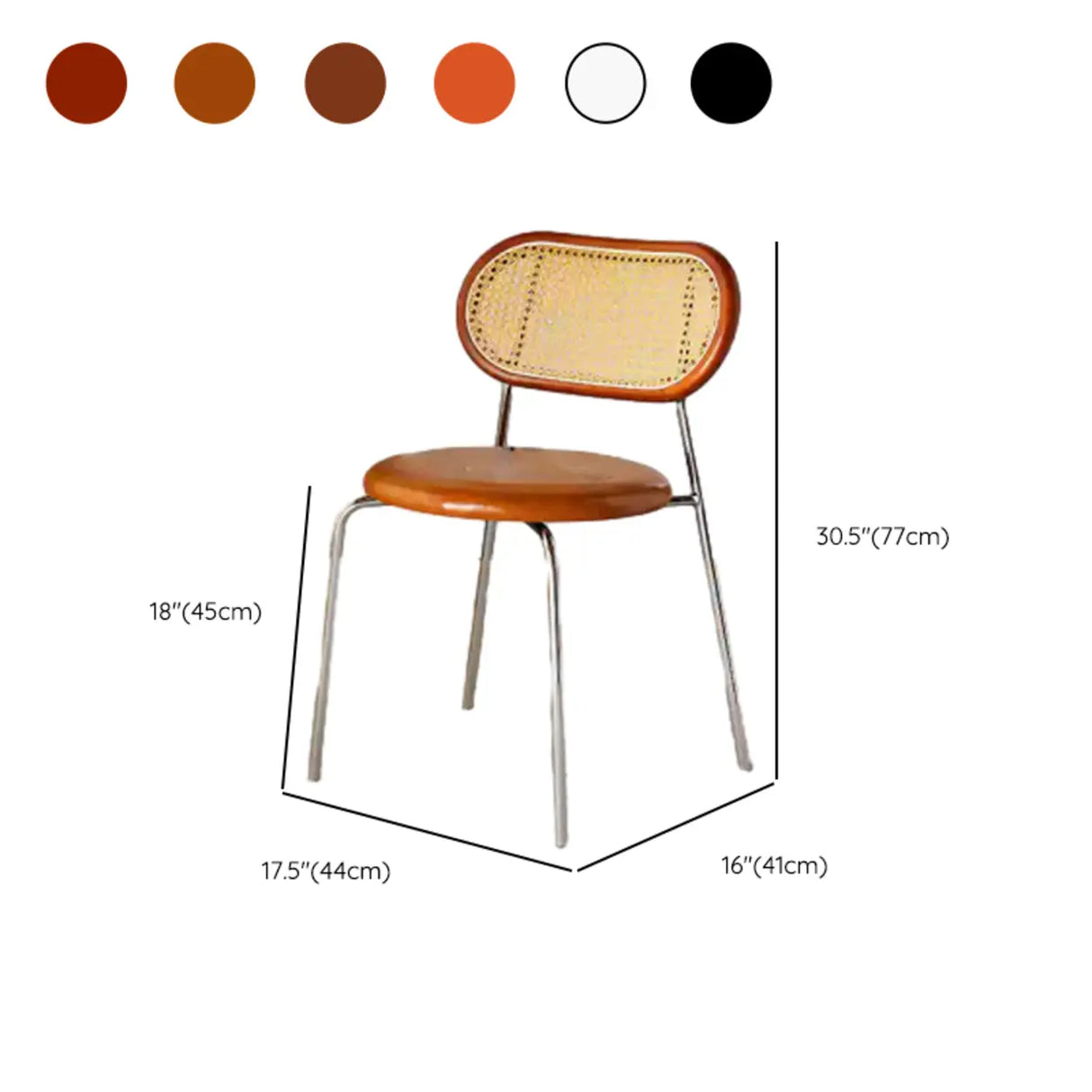 Oval Rattan Back Round Leather Stackable Dining Chair