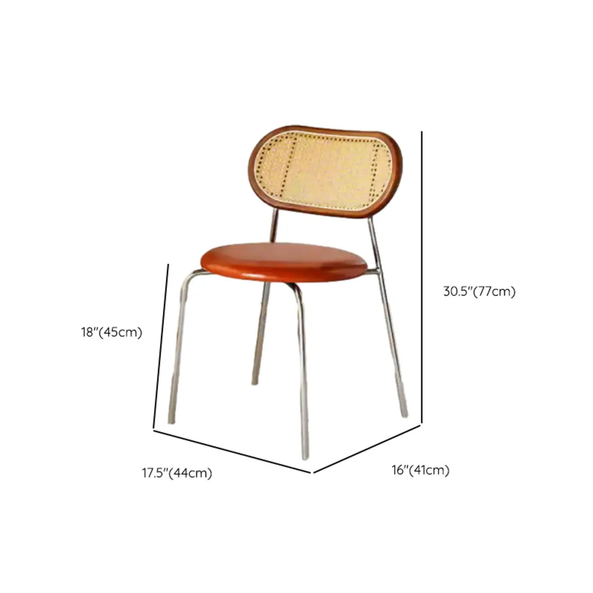 Oval Rattan Back Round Leather Stackable Dining Chair Image - 47