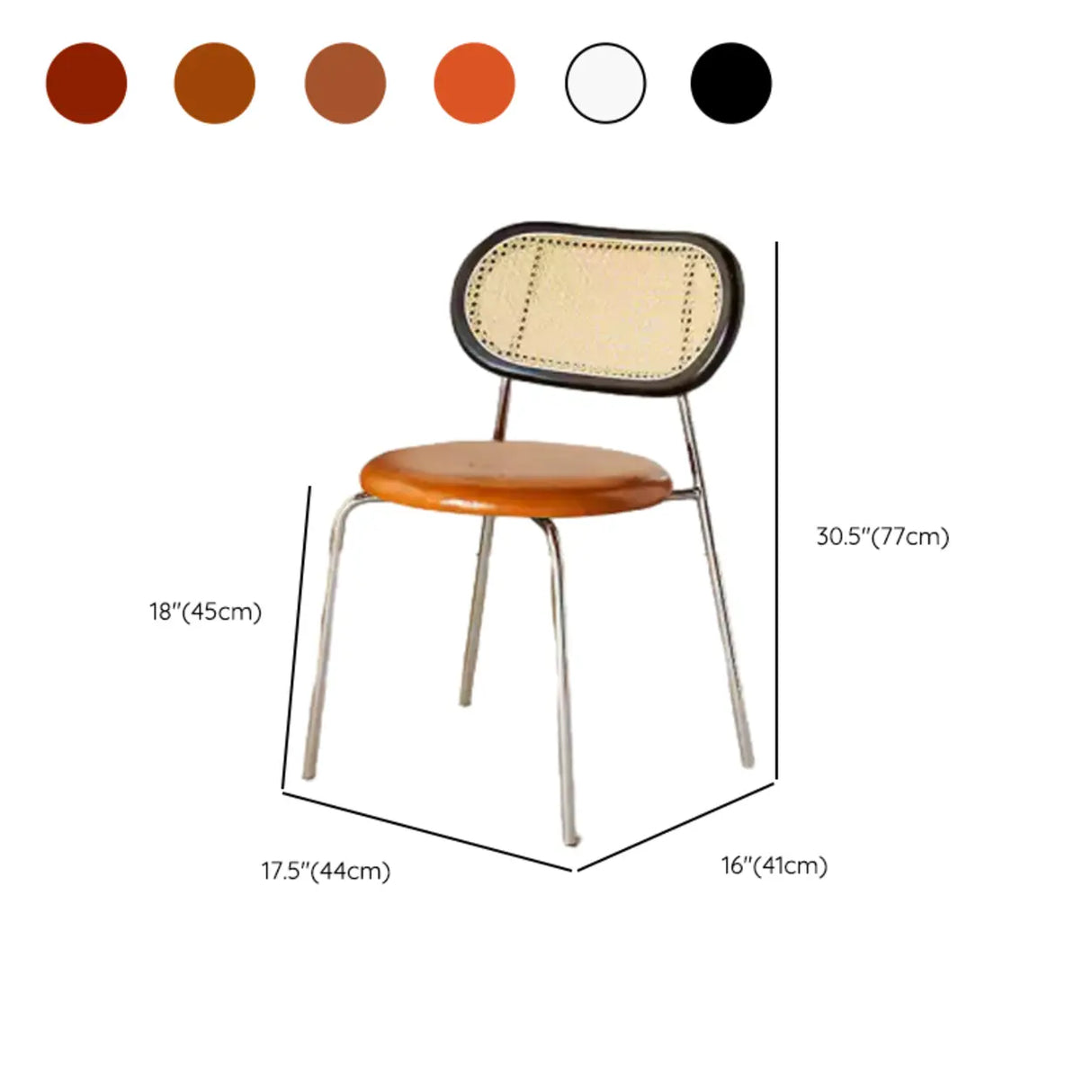 Oval Rattan Back Round Leather Stackable Dining Chair Image - 48