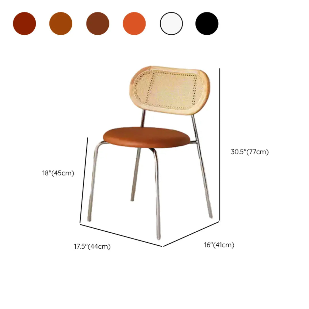 Oval Rattan Back Round Leather Stackable Dining Chair Image - 49