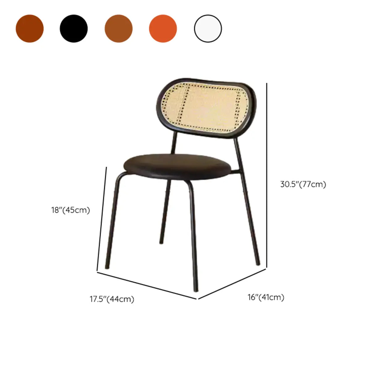 Oval Rattan Back Round Leather Stackable Dining Chair Image - 51