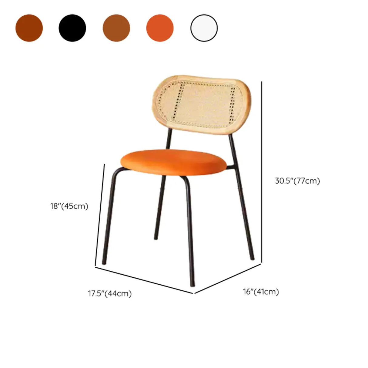 Oval Rattan Back Round Leather Stackable Dining Chair Image - 52