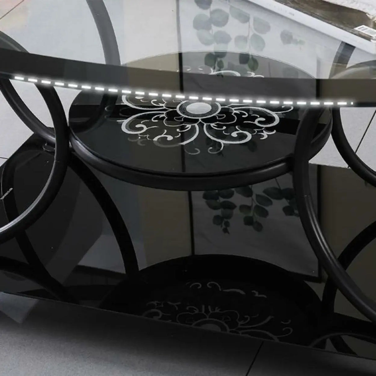Oval Round Clear Glass Coffee Table with Storage Shelf Image - 12