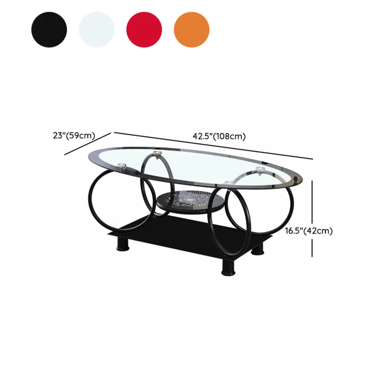 Oval Round Clear Glass Coffee Table with Storage Shelf Image - 23