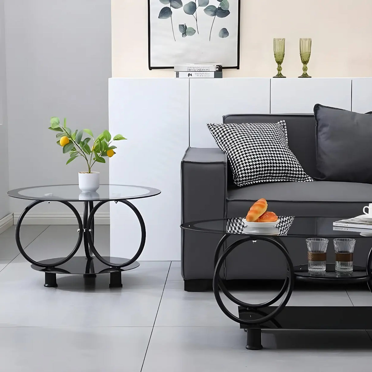 Oval Round Clear Glass Coffee Table with Storage Shelf Image - 5