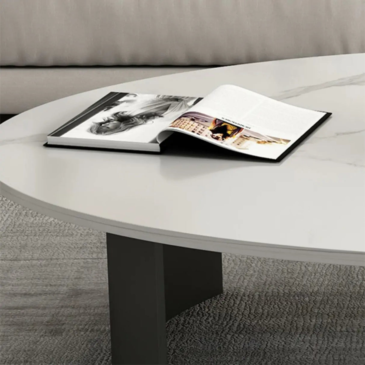 Oval Scratch Resistant Stone Top Iron Base Coffee Table Image - 11