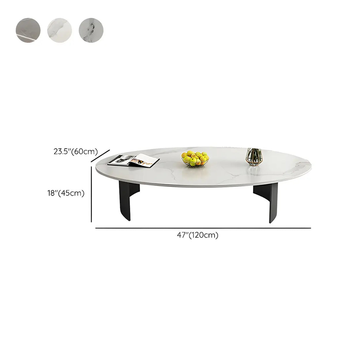Oval Scratch Resistant Stone Top Iron Base Coffee Table Image - 14