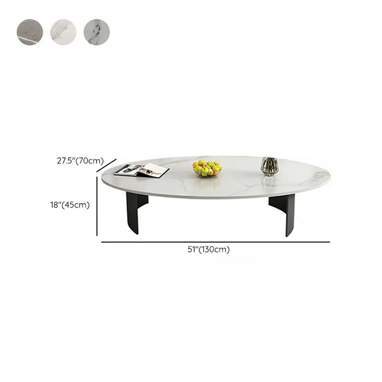 Oval Scratch Resistant Stone Top Iron Base Coffee Table Image - 15