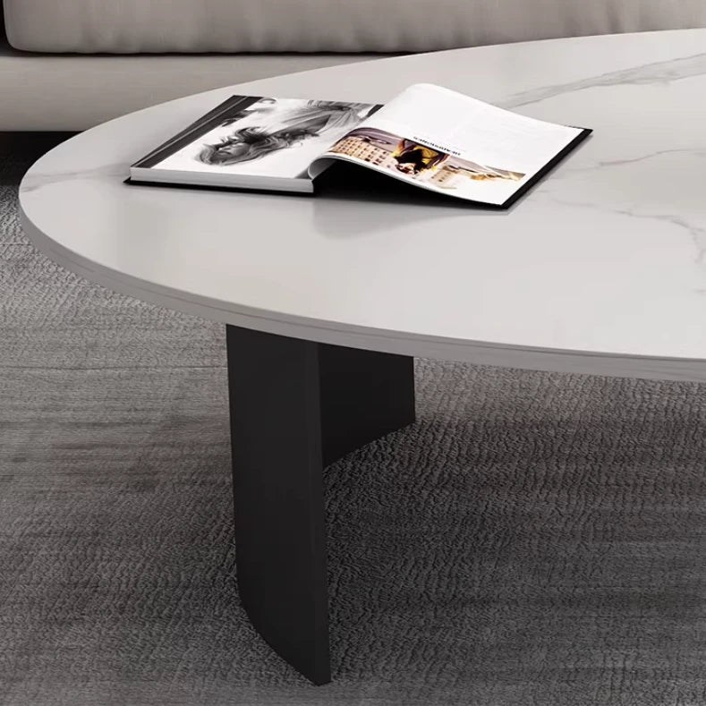 Oval Scratch Resistant Stone Top Iron Base Coffee Table Image - 17