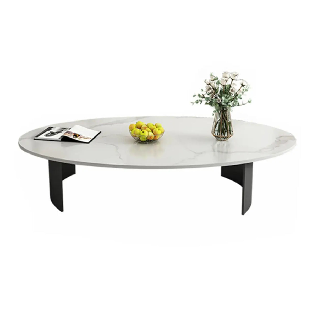 Oval Scratch Resistant Stone Top Iron Base Coffee Table Image - 8