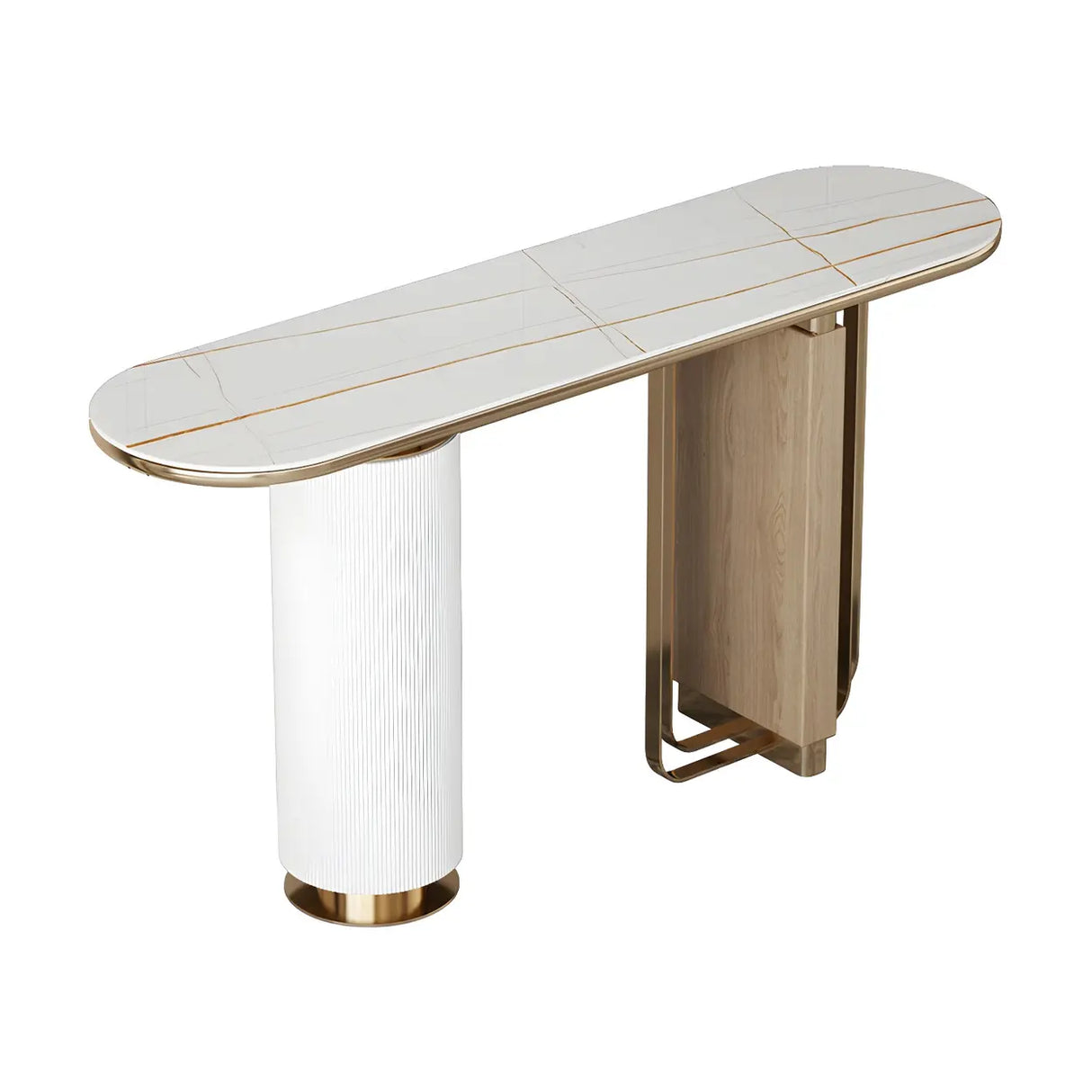 Oval Stone Gold Double Pedestal Tall Console Table Image - 3