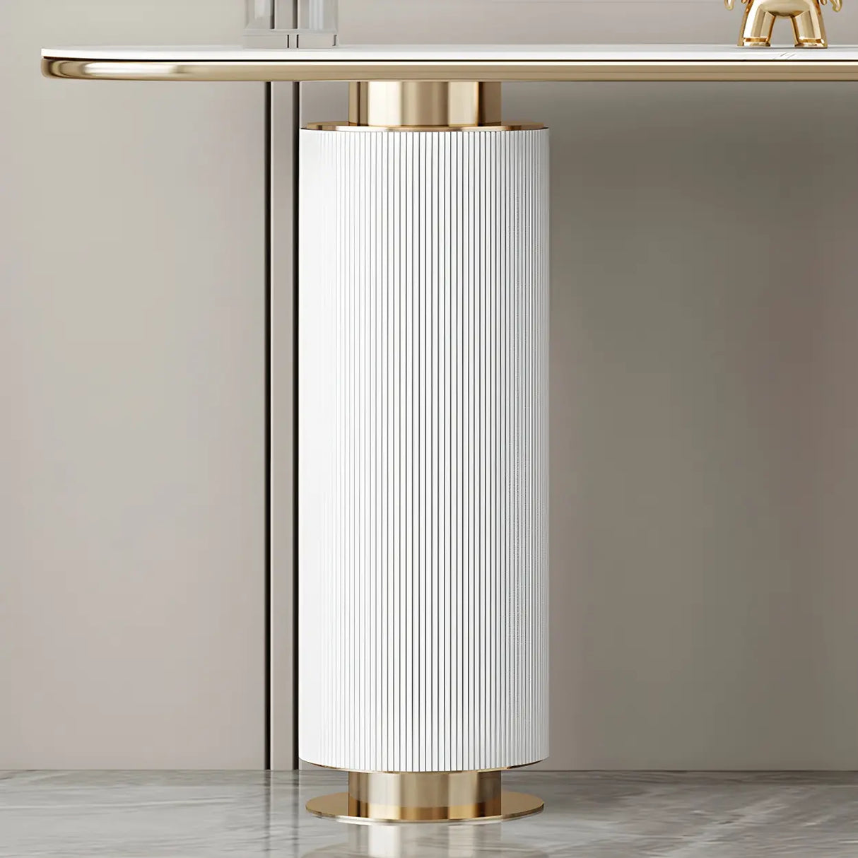 Oval Stone Gold Double Pedestal Tall Console Table Image - 9