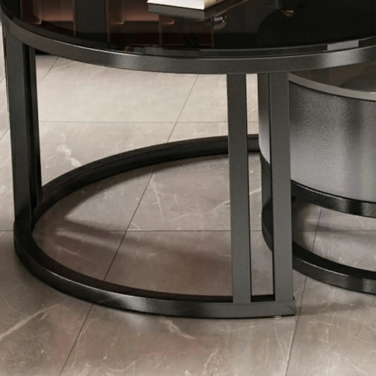 Oval Stone Top Steel Base Storage Nesting Coffee Tables Image - 17