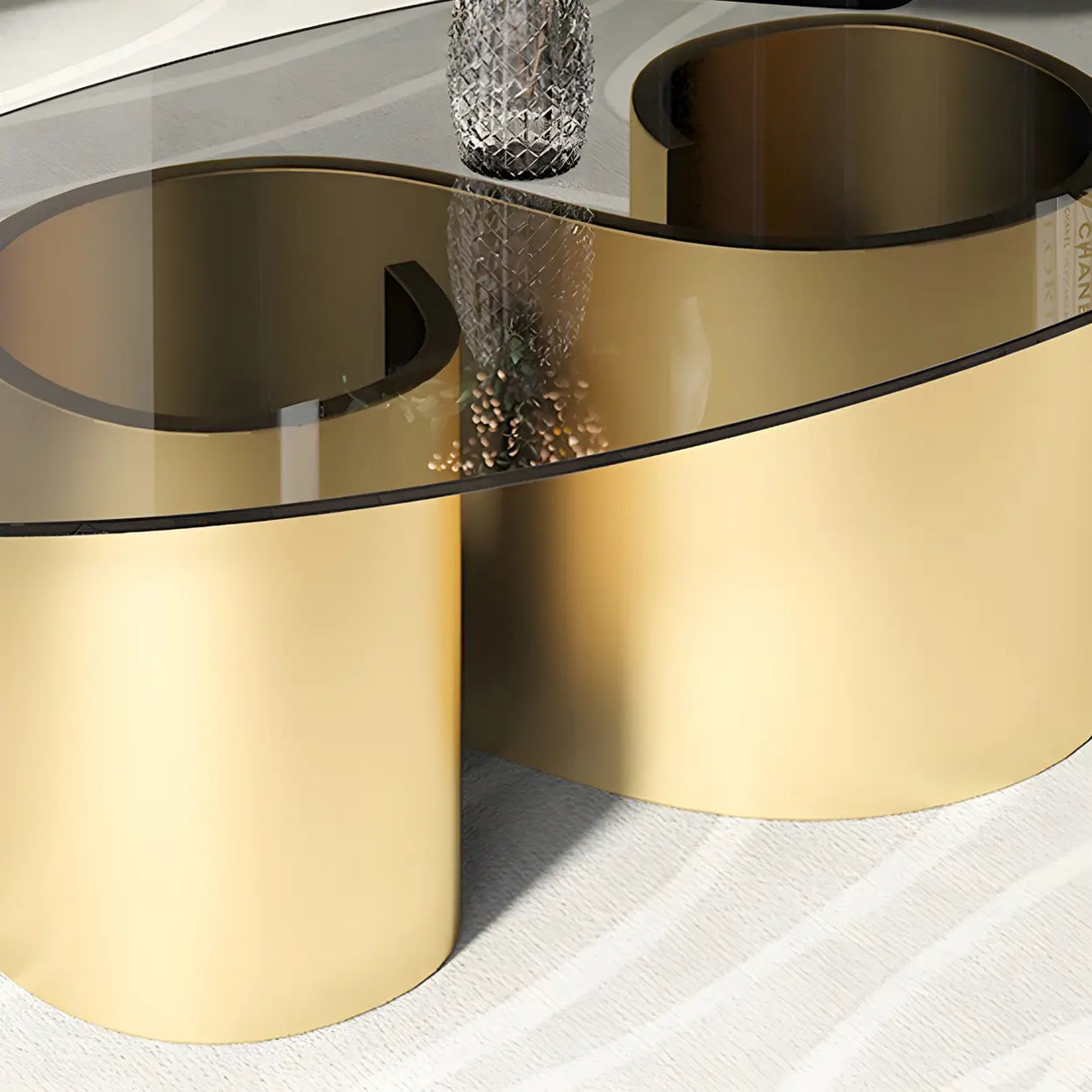 Oval Top Abstract Metal Base Low Height Coffee Table Image - 6