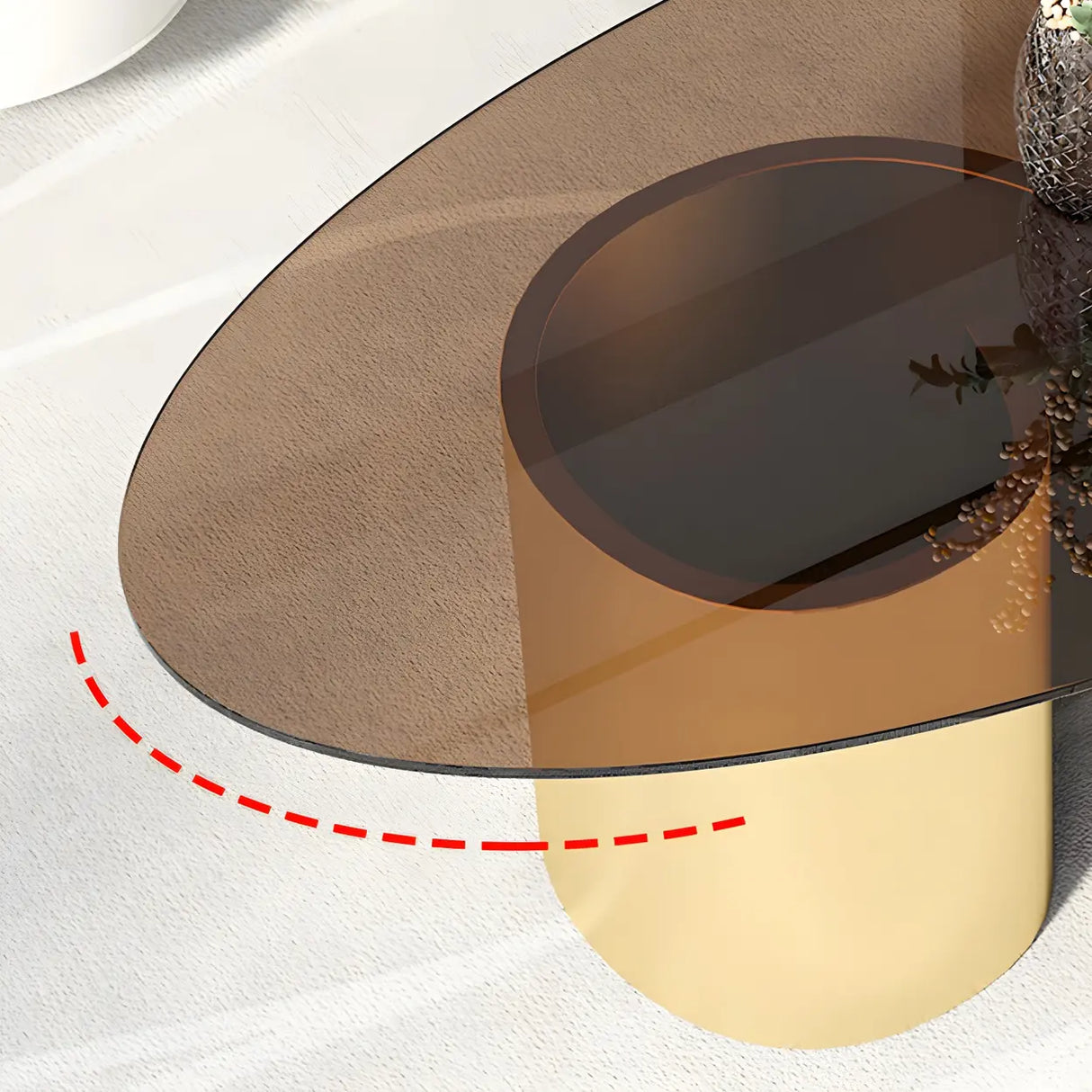 Oval Top Abstract Metal Base Low Height Coffee Table Image - 8