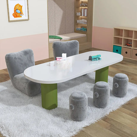Oval White Wood Green Base Multi-Person Kids Play Table Image - 1