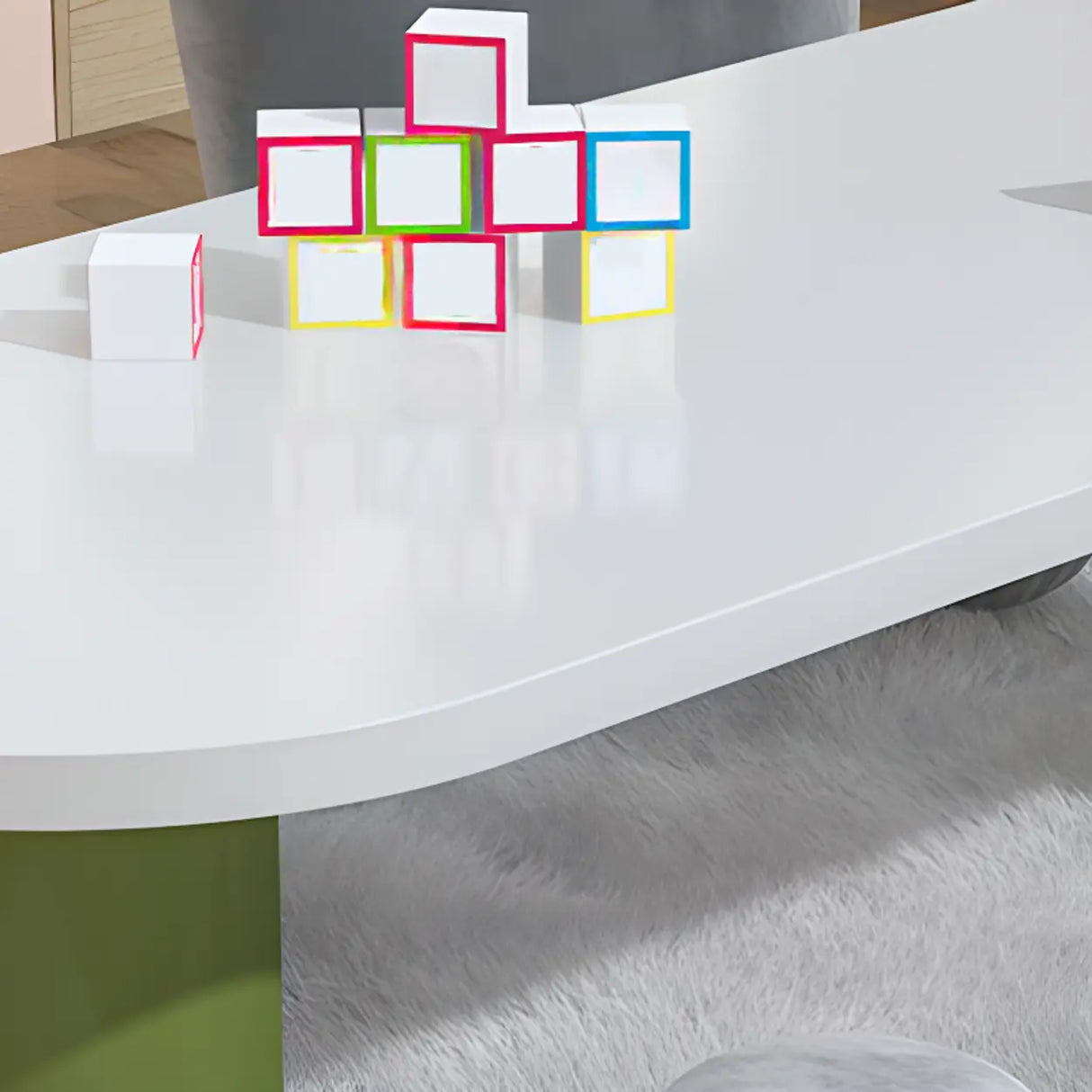 Oval White Wood Green Base Multi-Person Kids Play Table Image - 5