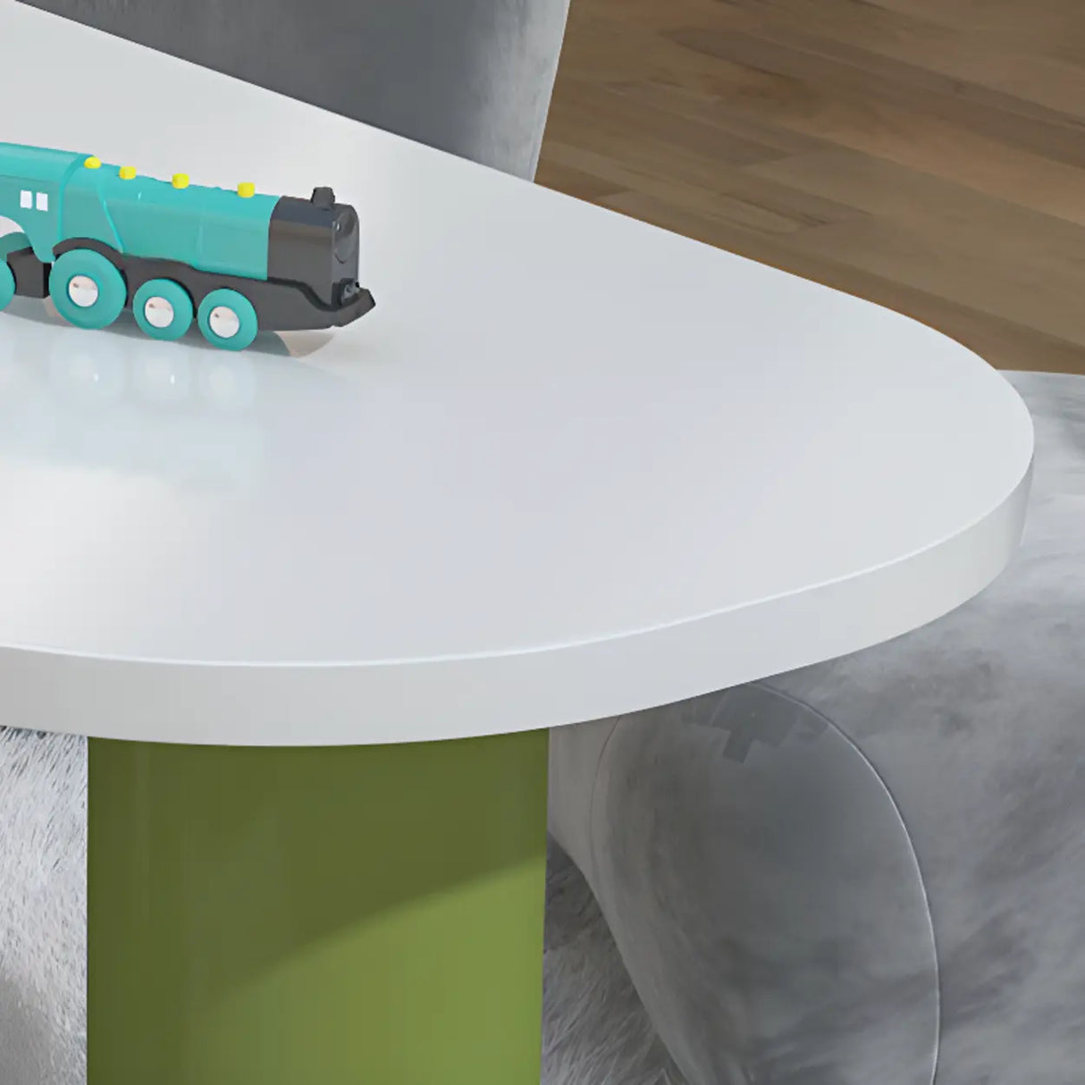 Oval White Wood Green Base Multi-Person Kids Play Table Image - 6