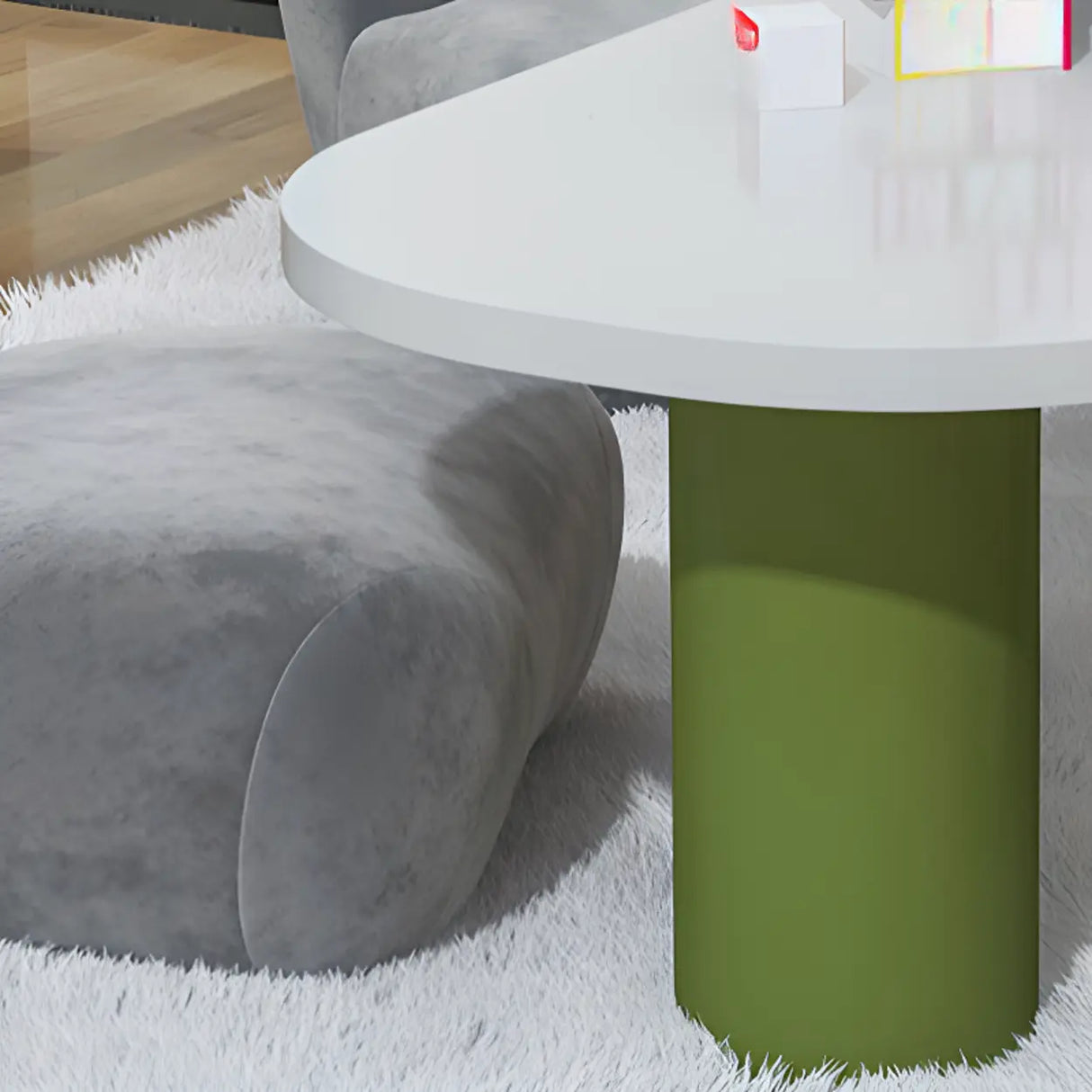 Oval White Wood Green Base Multi-Person Kids Play Table Image - 7