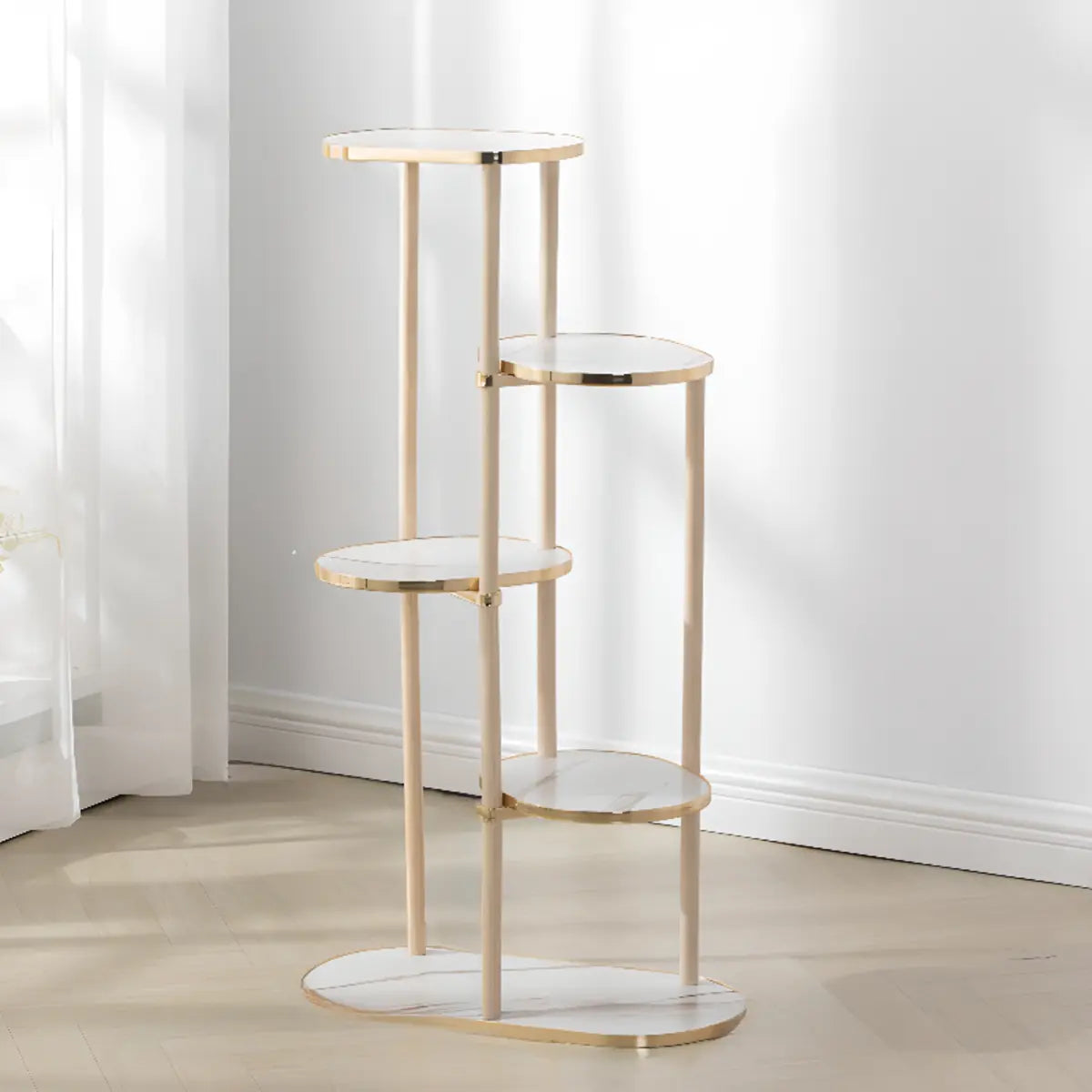 Oval Wooden Indoor Multi-Tier Tan Storage Plant Stand Image - 4