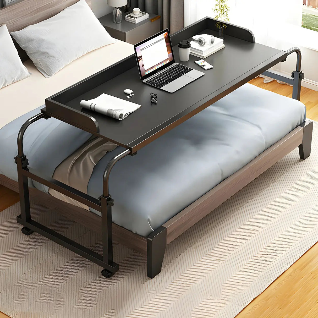 Over-Bed Adjustable Wood Writing Desk with Wheels Image - 8