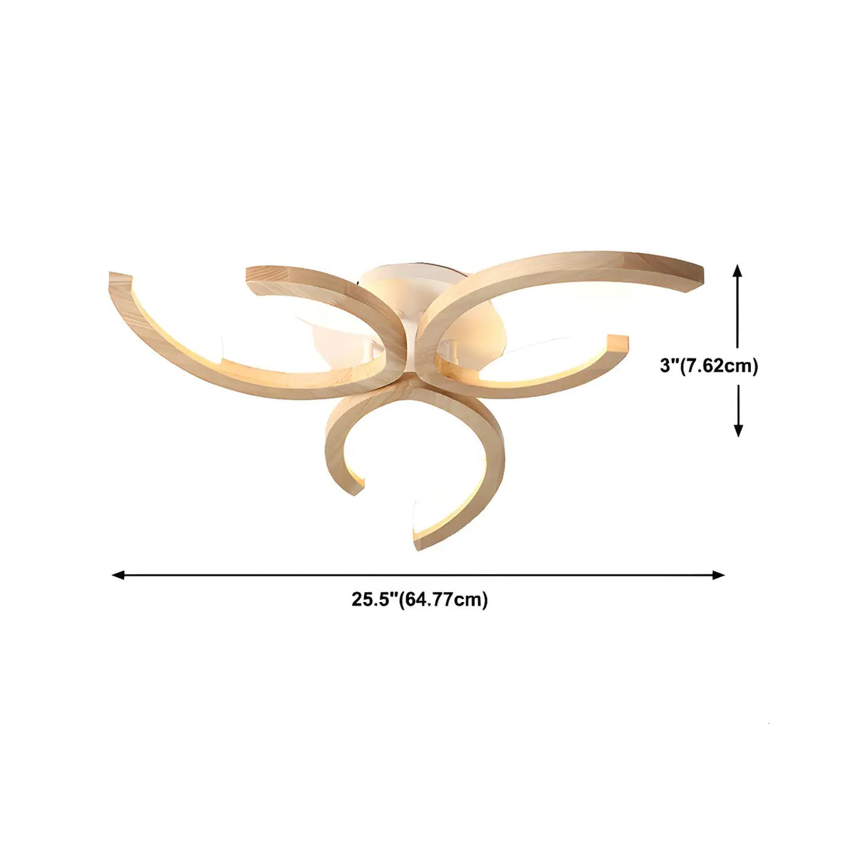Oversized Natural Wood Leaf-Shaped LED Flush Mount Lamp