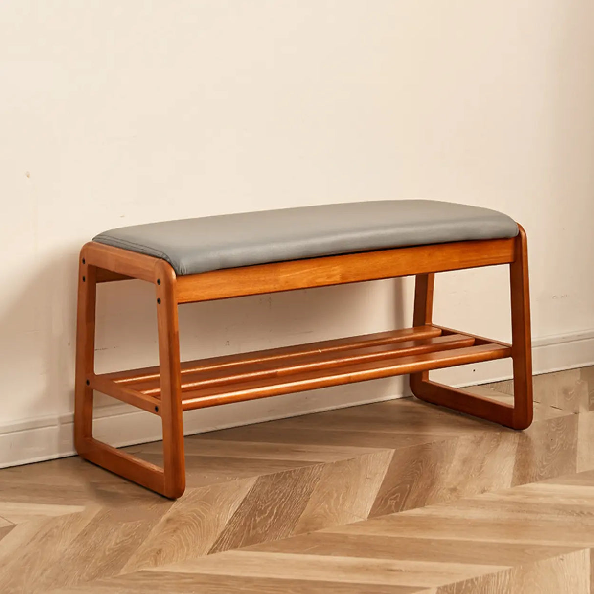 Padded Entryway Bench with Double Shoe Storage Shelf Image - 11