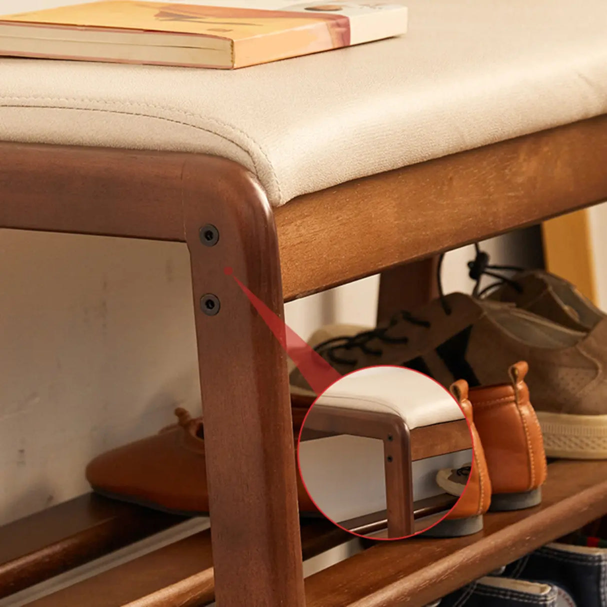 Padded Entryway Bench with Double Shoe Storage Shelf Image - 12