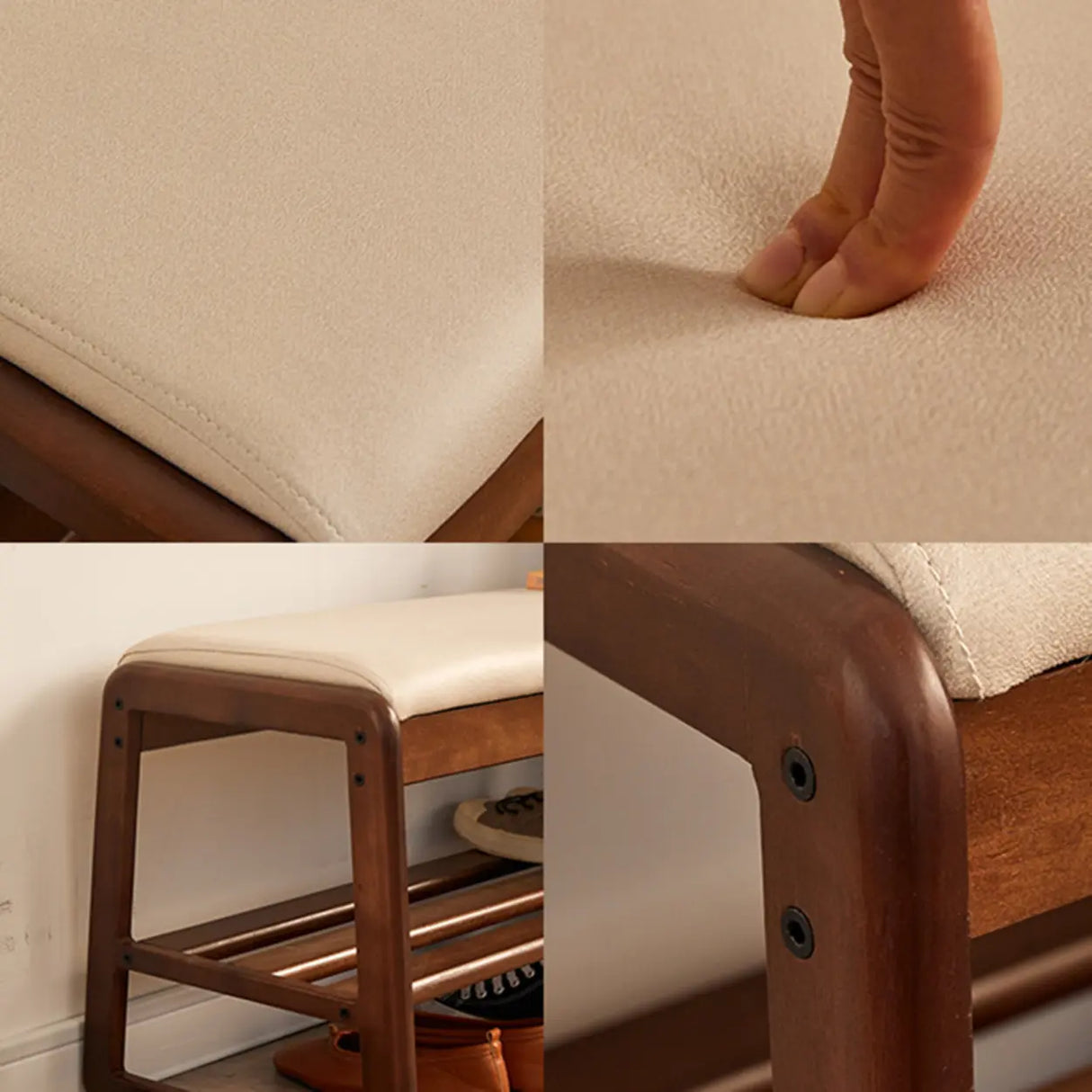 Padded Entryway Bench with Double Shoe Storage Shelf Image - 14