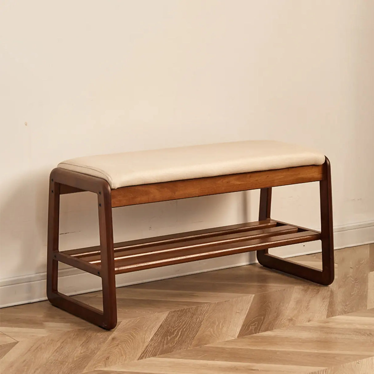 Padded Entryway Bench with Double Shoe Storage Shelf Image - 2