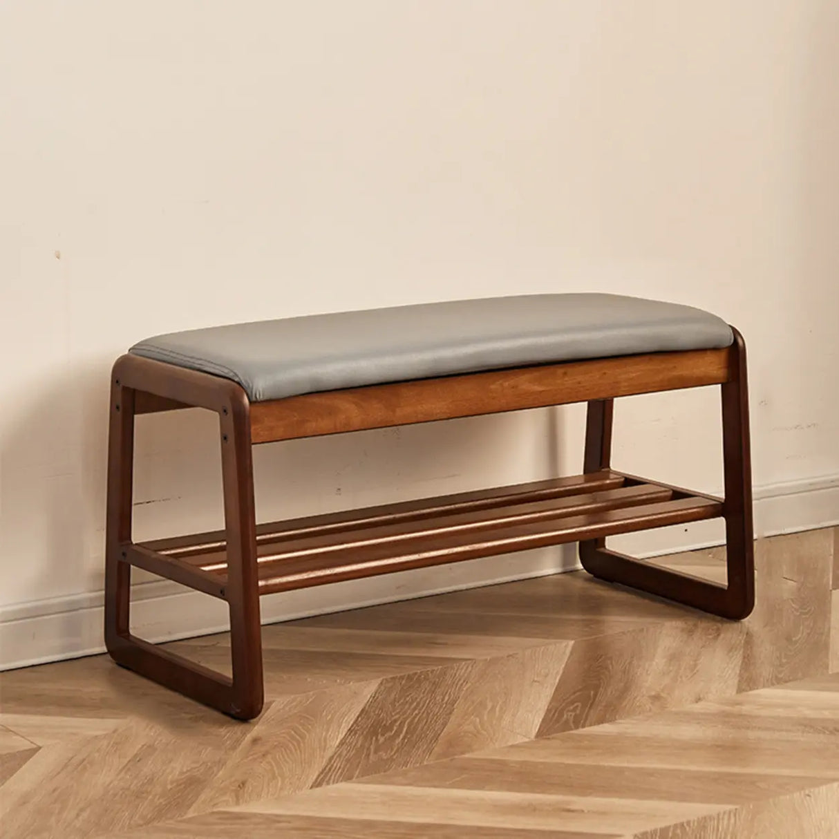 Padded Entryway Bench with Double Shoe Storage Shelf Image - 7