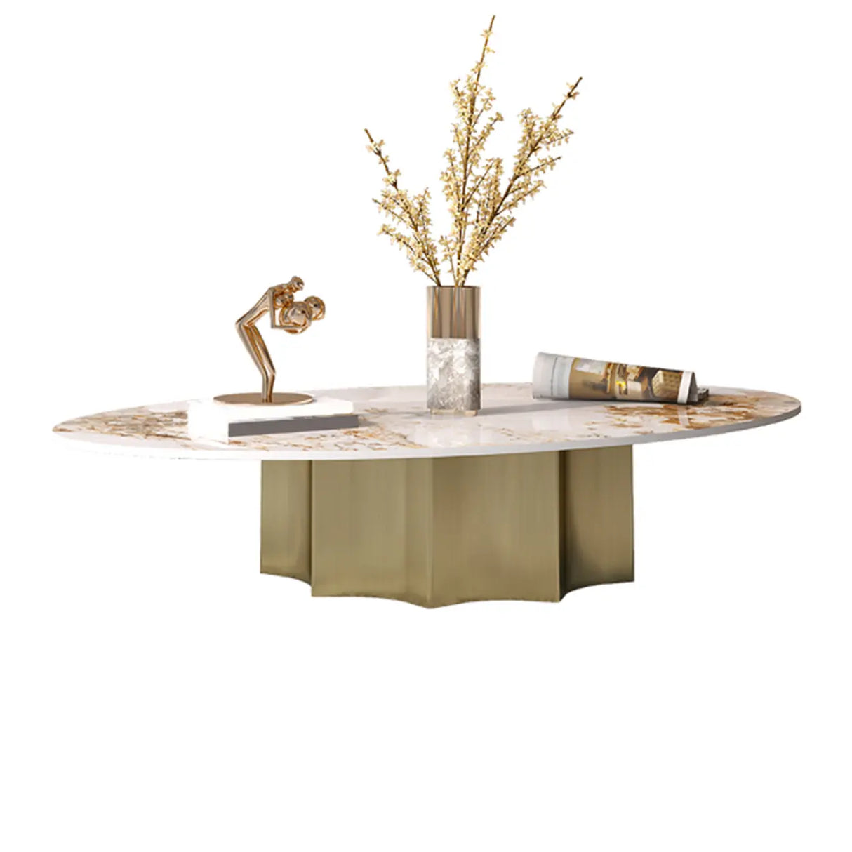 Pandora Gold Scratch Resistant Stone Oval Coffee Table Image - 10