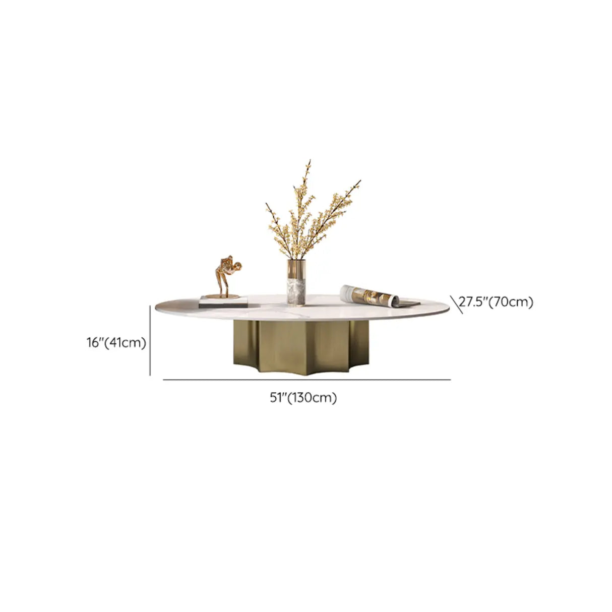 Pandora Gold Scratch Resistant Stone Oval Coffee Table Image - 12