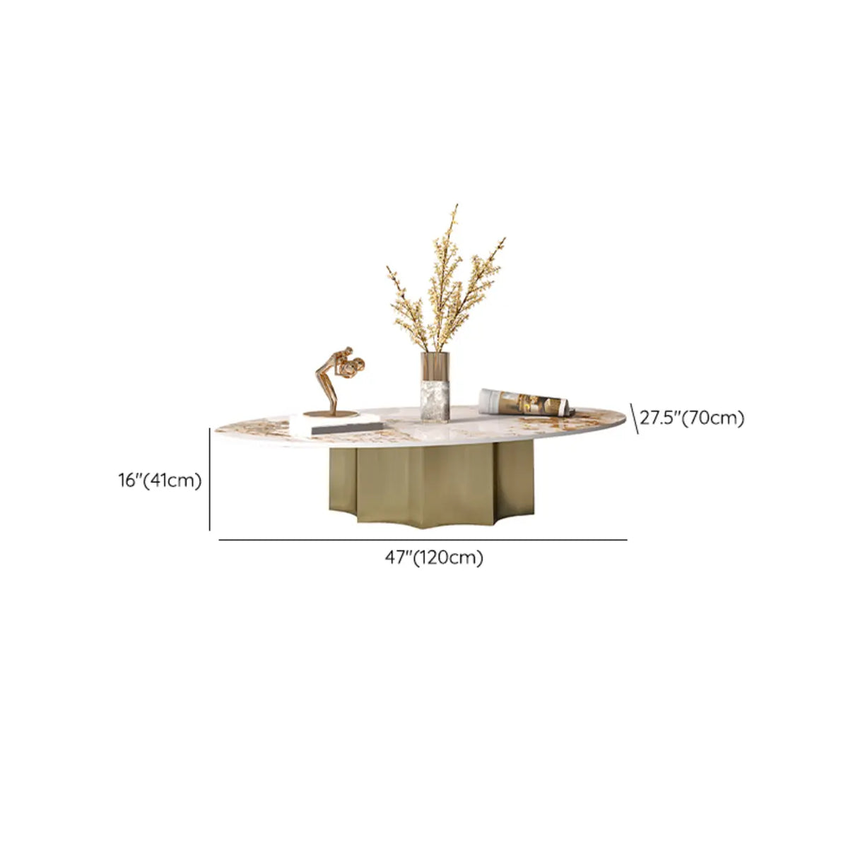 Pandora Gold Scratch Resistant Stone Oval Coffee Table Image - 13