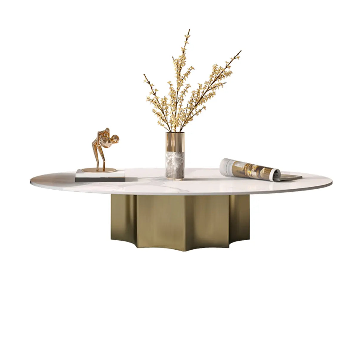 Pandora Gold Scratch Resistant Stone Oval Coffee Table Image - 5