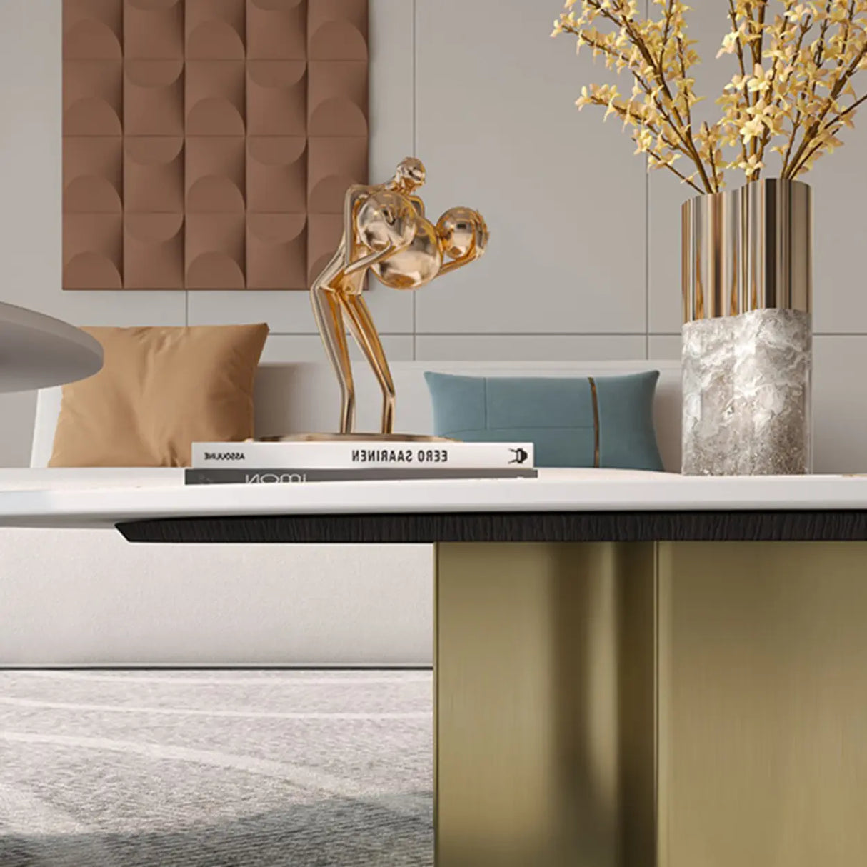 Pandora Gold Scratch Resistant Stone Oval Coffee Table Image - 8