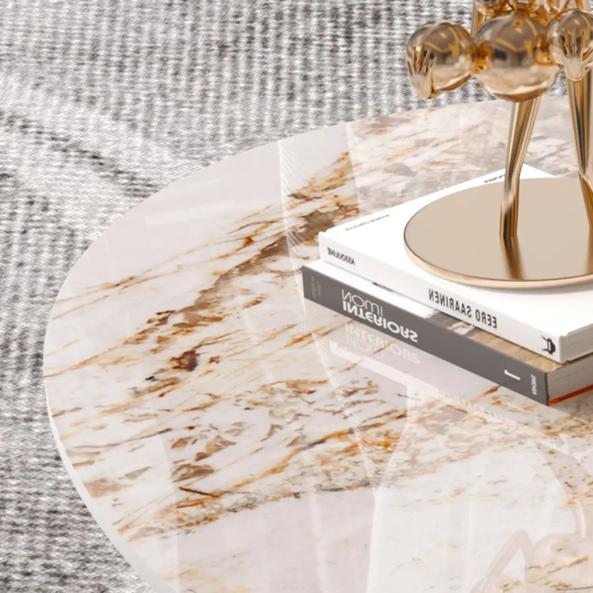 Pandora Gold Scratch Resistant Stone Oval Coffee Table Image - 9