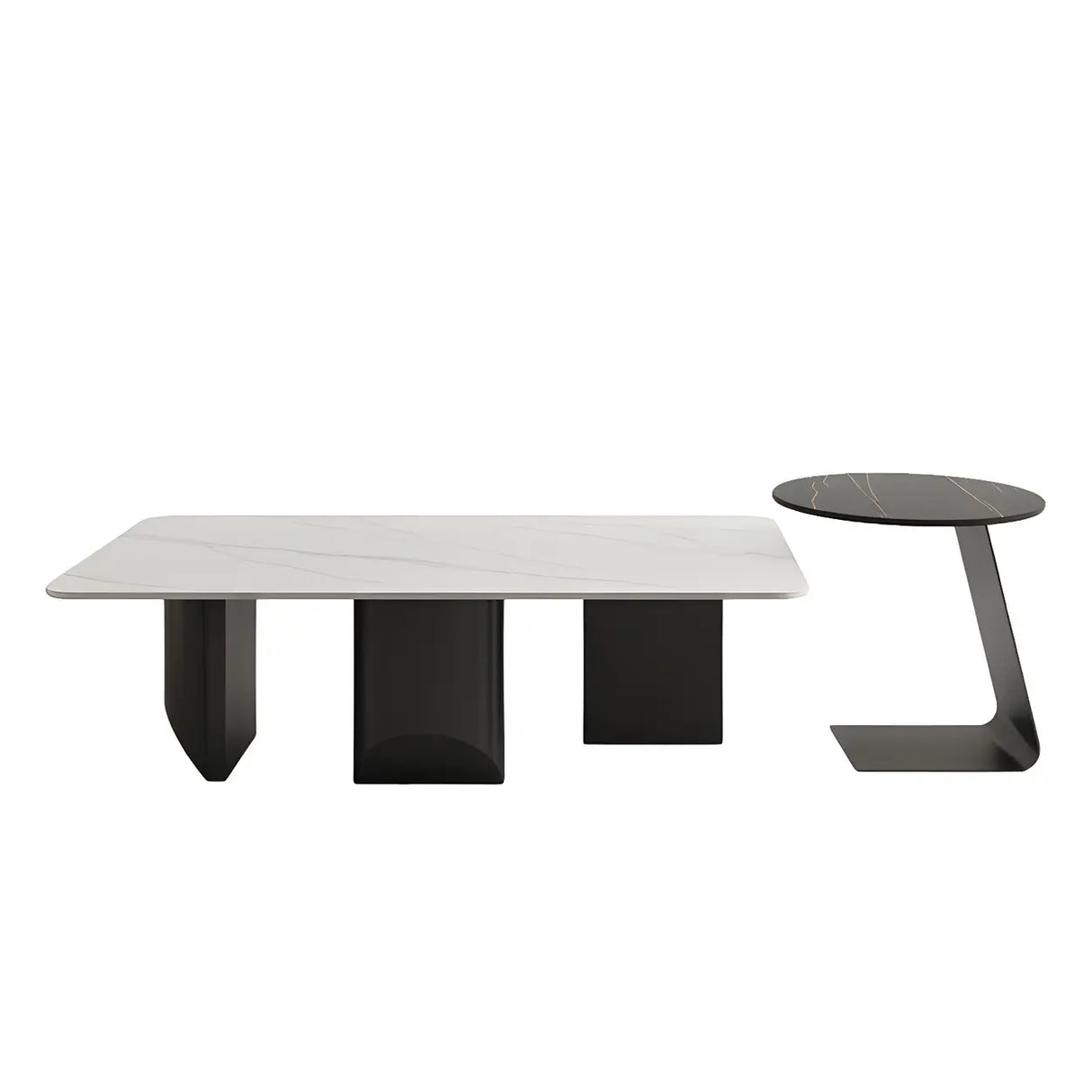 Pandora Gold Stone Top Black Metal Base Coffee Table Image - 10