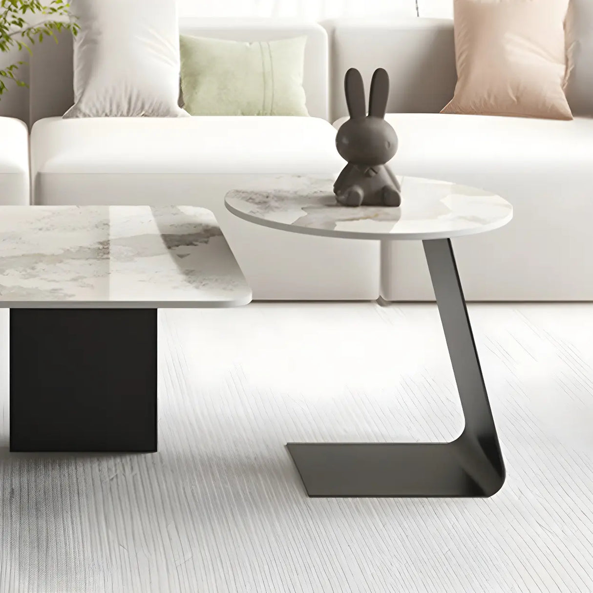 Pandora Gold Stone Top Black Metal Base Coffee Table Image - 11