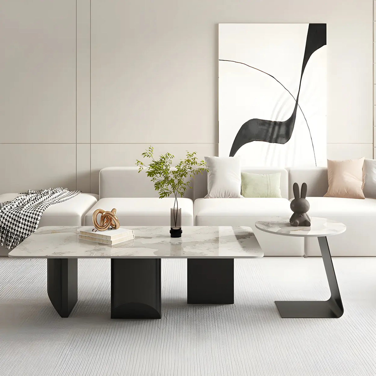 Pandora Gold Stone Top Black Metal Base Coffee Table Image - 1