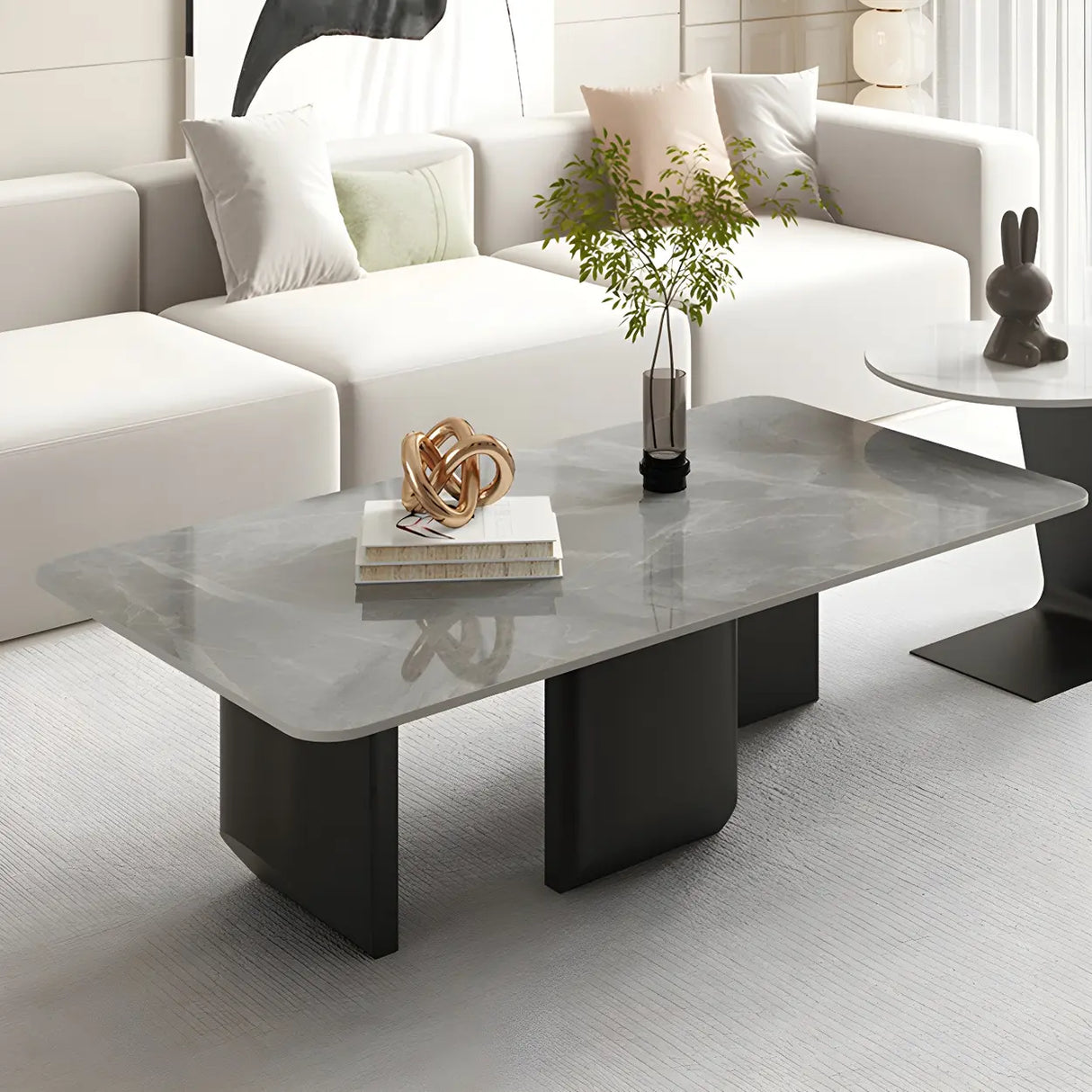 Pandora Gold Stone Top Black Metal Base Coffee Table Image - 2