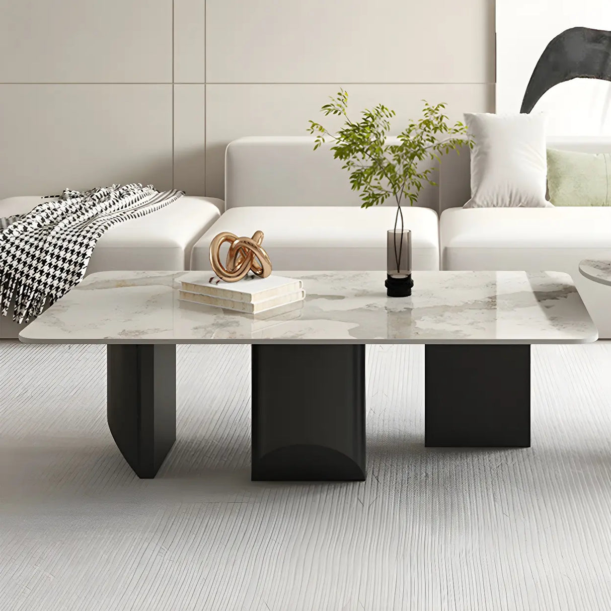 Pandora Gold Stone Top Black Metal Base Coffee Table Image - 5